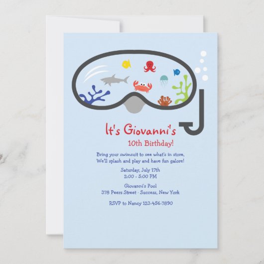 シュノーケルマスク児童招待状 招待状 (正面)