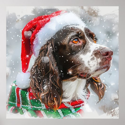 シュプリンガー・スパニエル犬のクリスマス ポスター (正面)