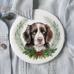 シュプリンガー・スパニエル クリスマス リース クリスマスの愛犬 缶バッジ