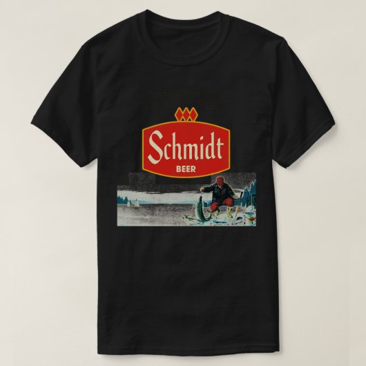 シュミットビールレトロデフンアイス魚釣り自然セン Tシャツ (デザイン正面)