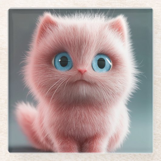 シュム - ピンクの子猫 ガラスコースター (正面)