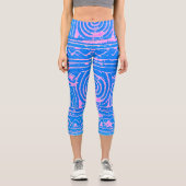 シュメールのメソポタミアンパターンブルー カプリレギンス (正面)