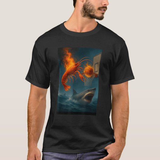 シュリンプダンキングオンシャークおもしろい魚釣りミーム Tシャツ (正面)