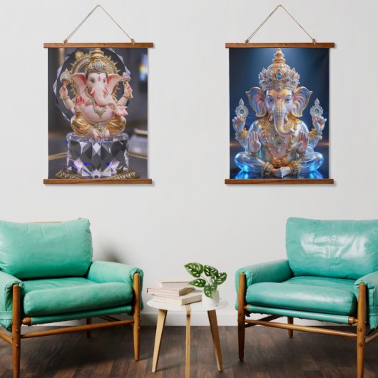 シュリー・ガネシャ卿クリスタル&ダイヤモンド彫刻 吊り下げ型タペストリー (リビング)