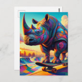 シュルおもしろいレカラフルアルRhinoスケートボード ポストカード (正面/裏面)