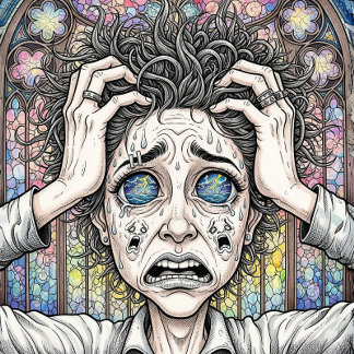 シュルサイケデリックアルアートTシャツ – エモーショナル顔D Tシャツ