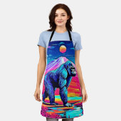 シュル鮮やかレアルなジャングルの中のネオン・ゴリラ エプロン (着用した状態)