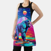 シュル鮮やかレアルなジャングルの中のネオン・ゴリラ エプロン (インサイチュ)