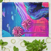 シュル鮮やかレアルなジャングルの中のネオン・ゴリラ キッチンタオル (折り畳み)