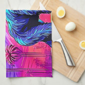 シュル鮮やかレアルなジャングルの中のネオン・ゴリラ キッチンタオル (四つ折り)