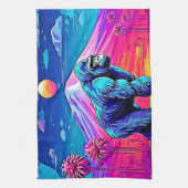 シュル鮮やかレアルなジャングルの中のネオン・ゴリラ キッチンタオル (縦)