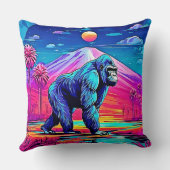 シュル鮮やかレアルなジャングルの中のネオン・ゴリラ クッション (裏面)