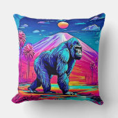 シュル鮮やかレアルなジャングルの中のネオン・ゴリラ クッション (正面)