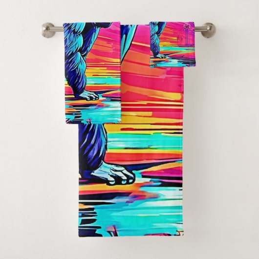 シュル鮮やかレアルなジャングルの中のネオン・ゴリラ バスタオルセット (インサイチュ)