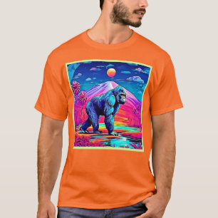 シュル鮮やかレアルなジャングルの中のネオン・ゴリラ Tシャツ