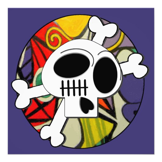 シュレアリズムかわいいゴシックスカルとクロスボーン フォトプリント (正面)