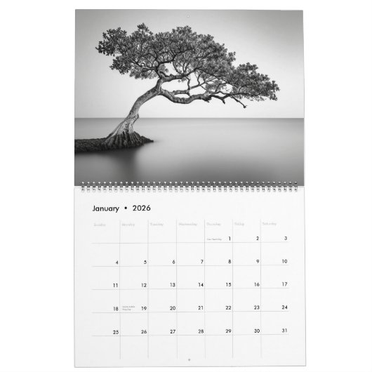 シュレアルな黒と白の風景 カレンダー (1月 2026)