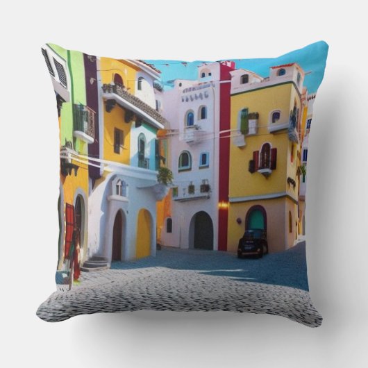 シュレアルアート抽象芸術小さな観光客の町 クッション (正面)