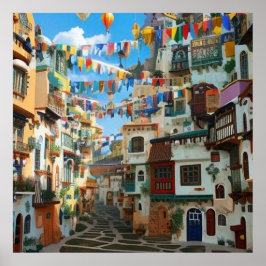 シュレアルアート抽象芸術小さな観光客通りの町 ポスター