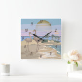 シュレアルウォーターカラーフラミンゴ海ビーチショアロウ スクエア壁時計 (ホーム)