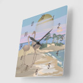 シュレアルウォーターカラーフラミンゴ海ビーチショアロウ スクエア壁時計 (傾斜)