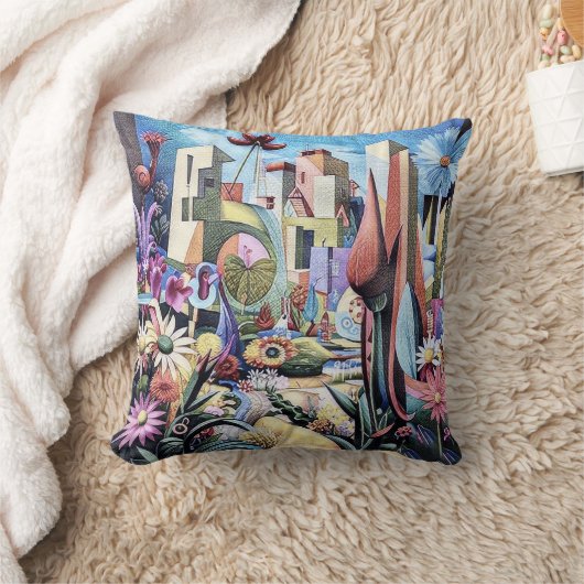 シュレアルガーデン – フローライラストレーションデザイン1 クッション (ブランケット)