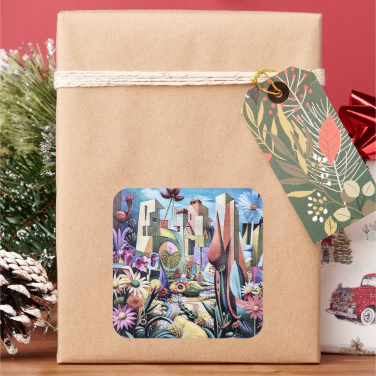 シュレアルガーデン – フローライラストレーションデザイン1 スクエアシール (クリスマス)