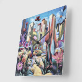 シュレアルガーデン – フローライラストレーションデザイン1 スクエア壁時計 (傾斜)