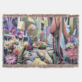 シュレアルガーデン – フローライラストレーションデザイン1 スローブランケット