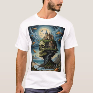 シュレアルキャッスルスカルファンタジーTシャツムーンライト海 Tシャツ