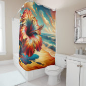 「シュレアルハイビスカスビーチシーン」 シャワーカーテン (インサイチュ)