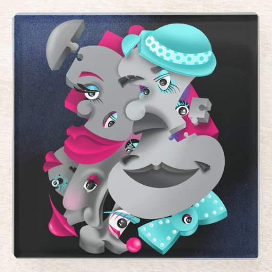 シュレアルパズル顔コースター ガラスコースター (正面)