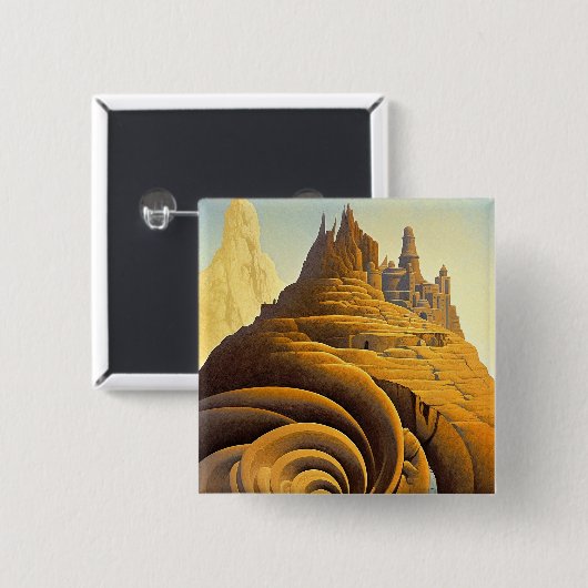 シュレアルマウンテンシティファンタジーアート 缶バッジ (正面&裏面)