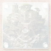 シュレアル幾何学都市景観ファンタジーアート ガラスコースター (裏面)