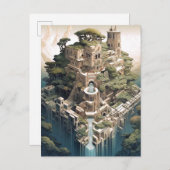 シュレアル幾何学都市景観ファンタジーアート ポストカード (正面/裏面)