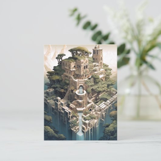 シュレアル幾何学都市景観ファンタジーアート ポストカード (スタンド正面)