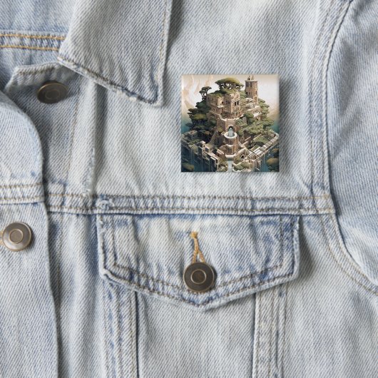 シュレアル幾何学都市景観ファンタジーアート 缶バッジ (インサイチュ)