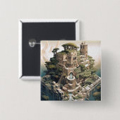 シュレアル幾何学都市景観ファンタジーアート 缶バッジ (正面&裏面)