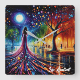 シュレアル・ガール・ファンタジー・ムーンライト・パーク虹の木 スクエア壁時計