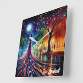 シュレアル・ガール・ファンタジー・ムーンライト・パーク虹の木 スクエア壁時計 (傾斜)