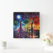 シュレアル・ガール・ファンタジー・ムーンライト・パーク虹の木 スクエア壁時計 (ホーム)