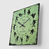 シュレッドスケートスタイル壁時計の緑 スクエア壁時計 (傾斜)