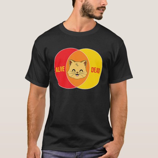 シュレディンガーの猫 生きているか死んでいるか 物理学 Tシャツ (正面)