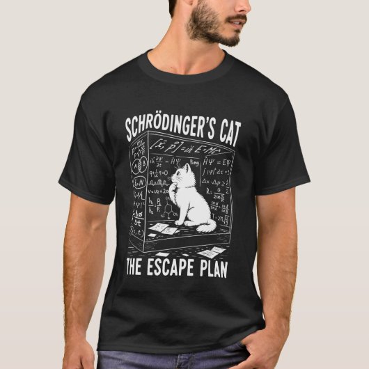 シュレーディンガーの猫 脱出計画 量子のパラドックス Tシャツ (正面)