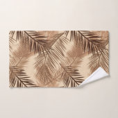 シュロの葉のプリント、焦茶、タンおよびベージュ色 バスタオルセット (ハンドタオル)