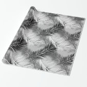 シュロの葉のプリント、白黒灰色/灰色 ラッピングペーパー (アンロールド)