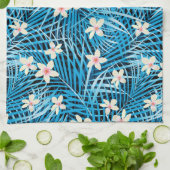 シュロの葉の青パターン キッチンタオル (折り畳み)