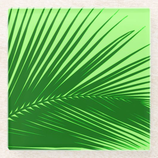 シュロの葉-エメラルドおよびライムグリーン ガラスコースター (正面)