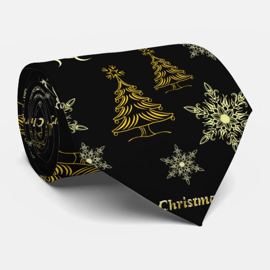 シュワルツと金ゴールドの陽気なクリスマスミュージター ネクタイ (ロール)