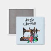 シューオン引用文ヴィンテージ裁縫機とフローラ マグネット (正面/裏面)